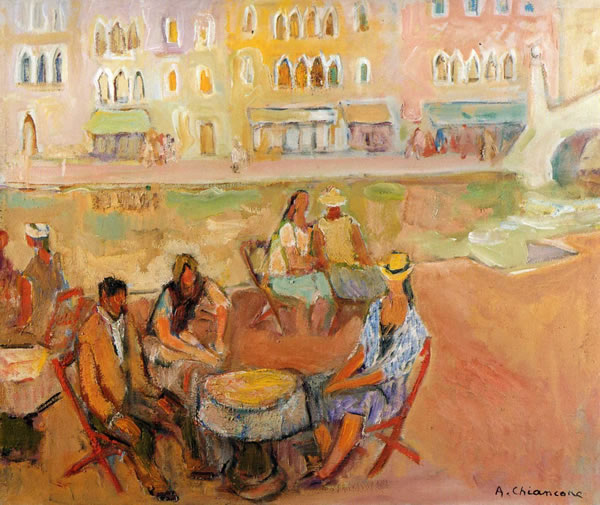 Bar a Venezia, 1968, olio su tela, cm 60x50, Napoli, collezione privata